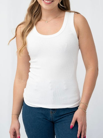 Big Button Linen Singlet- White