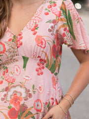 Oriental Flower Kivari Dress- Pink