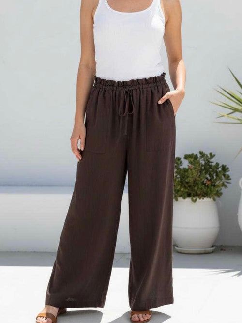 Drawstring Linen Pants- Chocolate