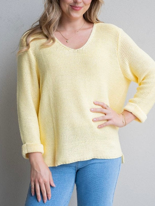 Roll up Sleeve Knit- Yellow