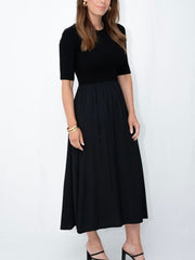 Rib Contrast Dress- Black
