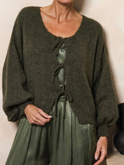 Italian Knit Tie Cardi- Olive