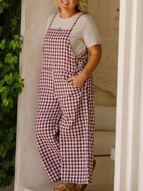 Cotton Overalls- Coffee Gingham