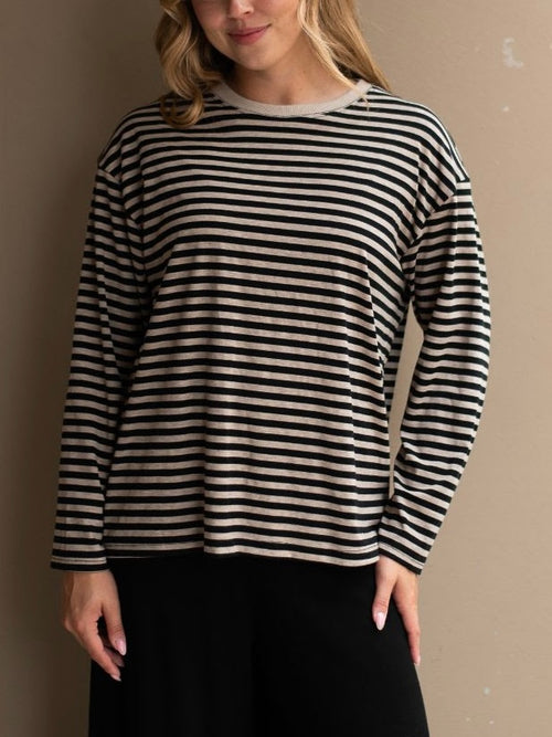 Oversize Stripe Long Sleeve Tee- Black