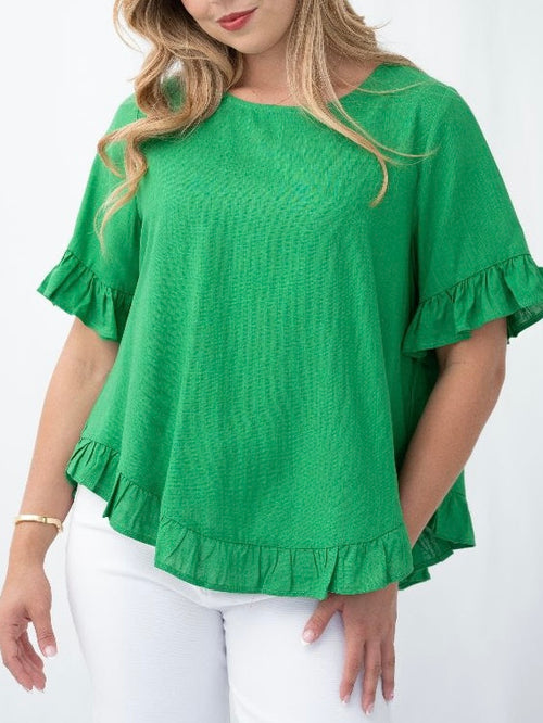 Cara Linen Top- Green