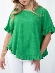 Cara Linen Top- Green