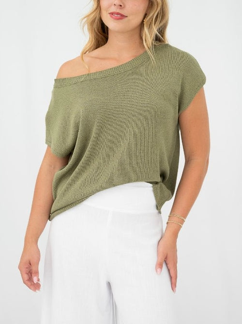 Crepe Knit Yarn Top- Khaki