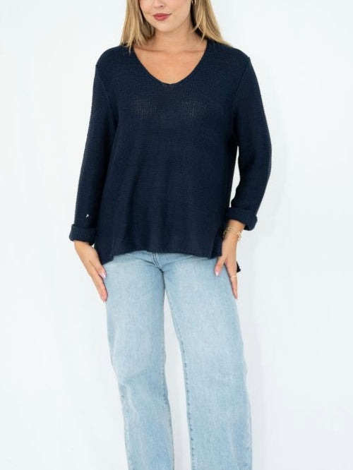 Roll up Sleeve Knit- Navy