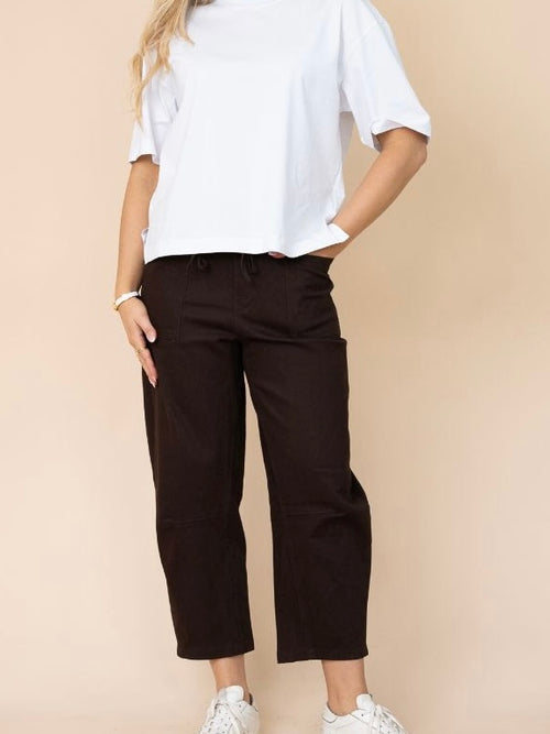 Cotton Crop Barrel Pants - Choc