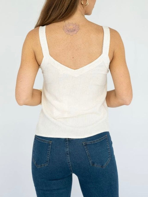 Big Button Linen Singlet- Beige