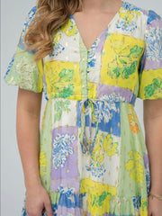 Selma Patchwork Short Dress- Cornflower