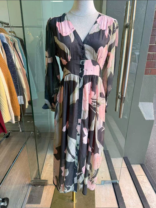 Forest Flower Button Midi Dress