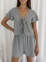 Gingham Tie Top - Blk/Whit