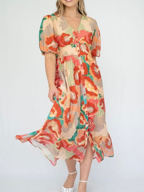 Quirky Flower Button Dress