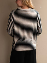 Oversize Stripe Long Sleeve Tee- Black