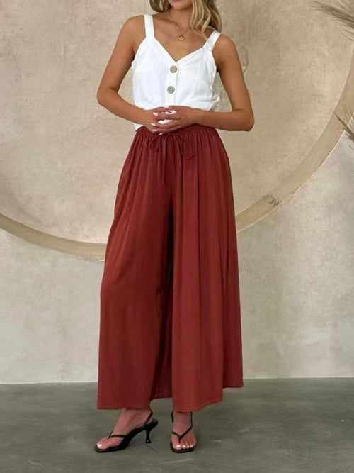 Tara Wide Leg Linen Pants- Terracotta