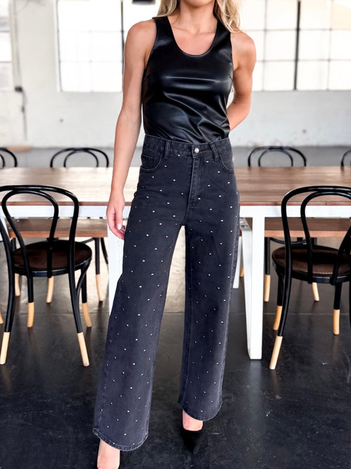 Nail Stud Detail Black Jeans