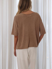 Crepe Knit Off Shoulder Top- Mocha