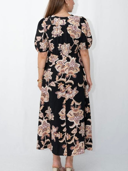 Esther Floral Sleek Selma Dress- Black