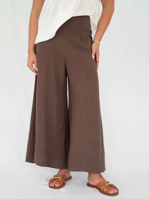Wide Leg Linen Pants- Chocolate