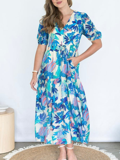 Selma Flora Dress- Blue