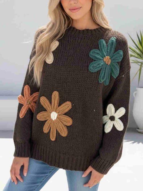 Chunky Floral Knit- Choc