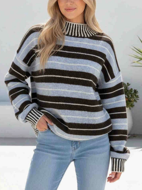 Lisa Stripe Knit- Blue/choc