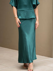 Satin Bias Cut Midi Skirt- Petrol