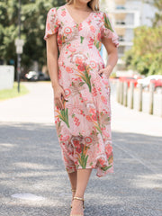 Oriental Flower Kivari Dress- Pink