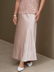 Satin Bias Cut Midi Skirt- Pearl