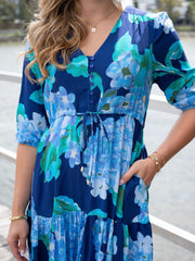 Selma Hydrangea Dress- Navy