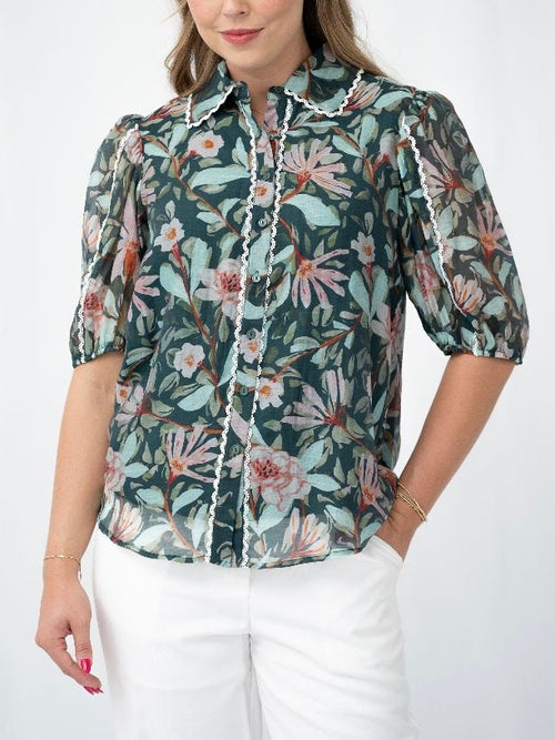 Scallop Floral Lace Blouse