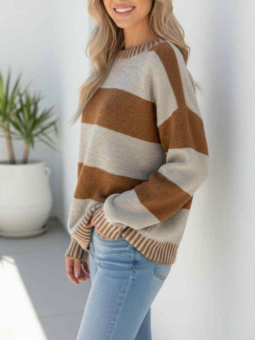 Thea Stripe Knit-Beige/Tan