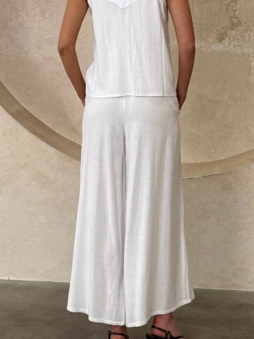 Tara Wide Leg Linen Pants- White