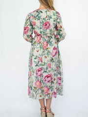 Foil Flower Button Midi Dress