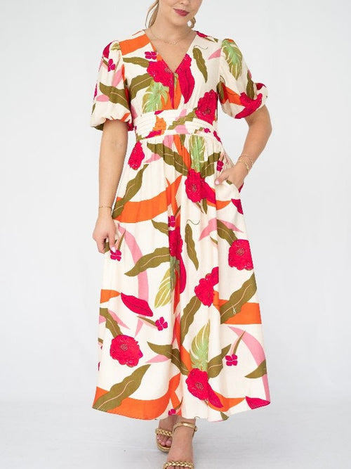 Botanical Pleat Dress