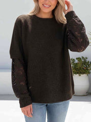 Elsie Lace Slv Knit- Chocolate