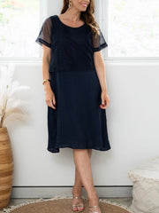 Mesh Top Layer Dress- Navy
