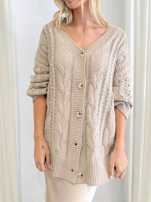 Cable Oversized Cardi- Beige