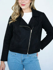 Suede Biker Jacket- Black