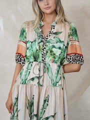 Palm Leopard Border Dress