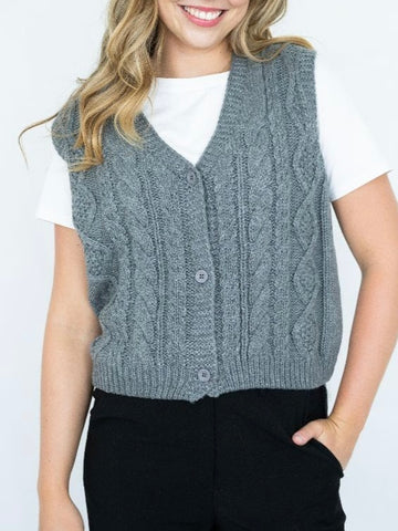 Button Knit Vest- Cream