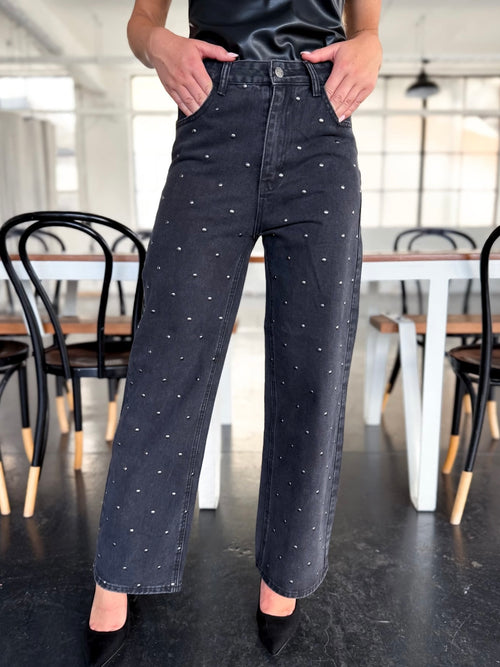 Nail Stud Detail Black Jeans