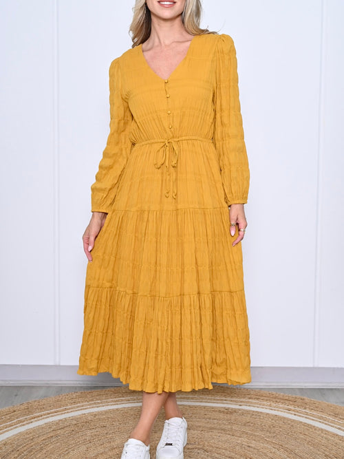 Ella Cotton Dress- Mustard