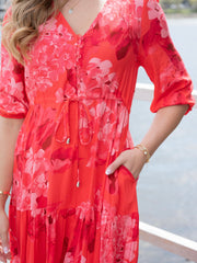 Selma Hydrangea Dress- Red