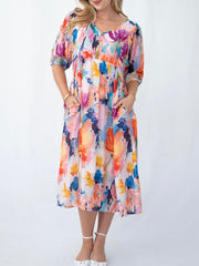 Rayna Peasant Dress- Blue/Orange
