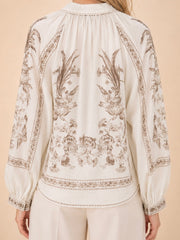 Bird Lace Trim Blouse- Cream