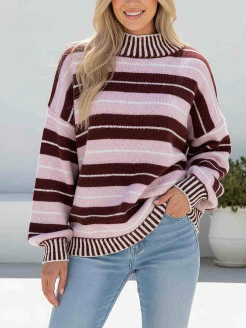 Lisa Stripe Knit- Burgundy/Pink