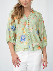 Spring Floral Blouse- Green