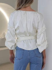 Satin Wrap Shirt- Black